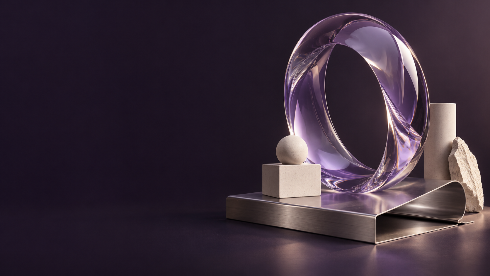 Conceptuele studio met verbonden glasringen